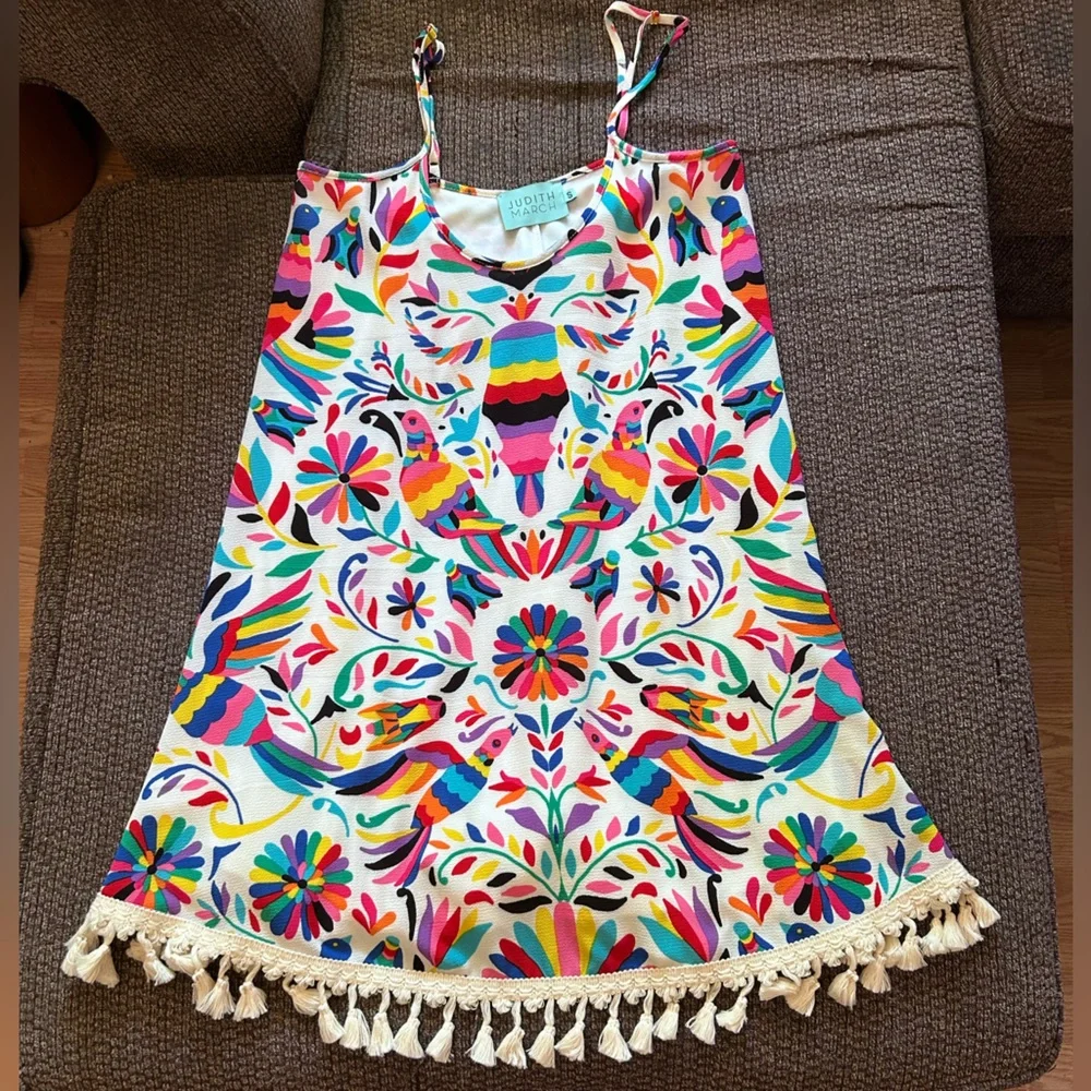 Judith March Colorful Embroidered Tassel Hem Dress Size Small Boho Festival - Picture 1 of 8